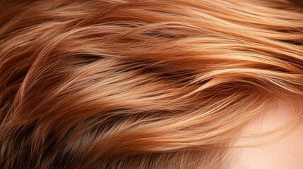 Naklejka premium Rich red hair flows gracefully, catching the ambient light, symbolizing beauty, elegance, and confidence, captured with an artistic flair conveying empowerment.