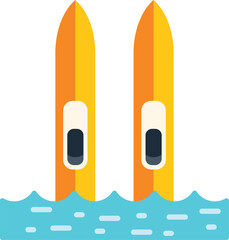 This minimalist vector illustration features a pair of water skis floating on a blue water surface, perfect for projects related to water sports and summer activities