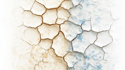 Fototapeta premium Cracked earth texture showing drought impact with contrasting tones and intricate patterns.