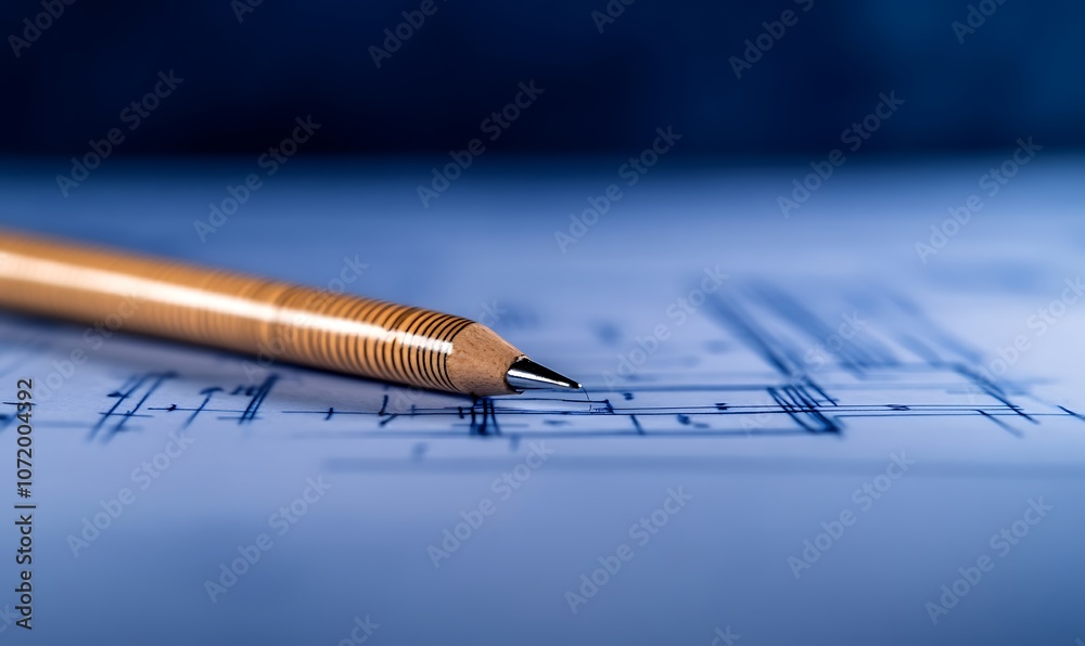 Leinwandbilder a close-up of a drafting pen resting on architectural blueprints, emphasizing precision and design i