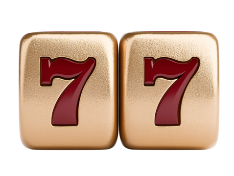 a pair of gold dice with red numbers