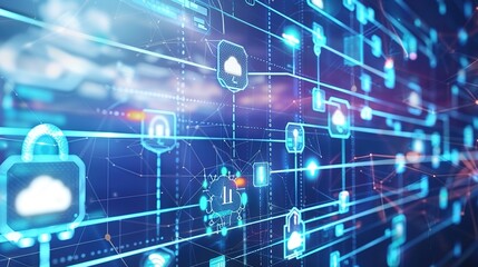 Digital Technology Future Internet Network - a futuristic and innovative visual. The white background emphasizes the connectivity and modernity of the digital network.