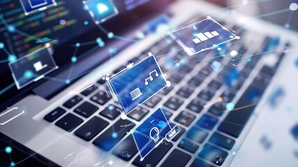 Digital Technology Future Internet Network - a futuristic and innovative visual. The white background emphasizes the connectivity and modernity of the digital network.