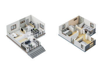 Floor plan top view. House interior isolated on white background. 3D render