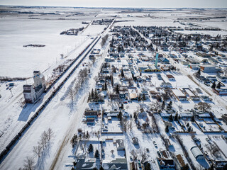 Aerial Drone View of Wakaw, Saskatchewan in Winter