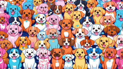 Joyful Pups in Pastel Paradise: A Playful Anime Dog Celebration