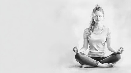 Relaxed Woman in Meditative Pose on Plain Background