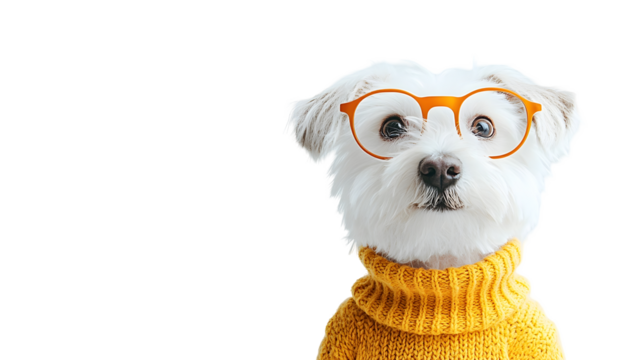 Adorable White Dog Wearing Eyeglasses and Cozy Sweater in Playful Graphic Design - Powered by Adobe