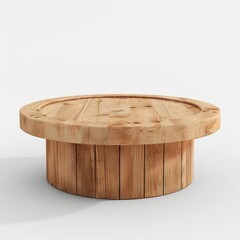 Rounded Wooden Table Front View on White Background