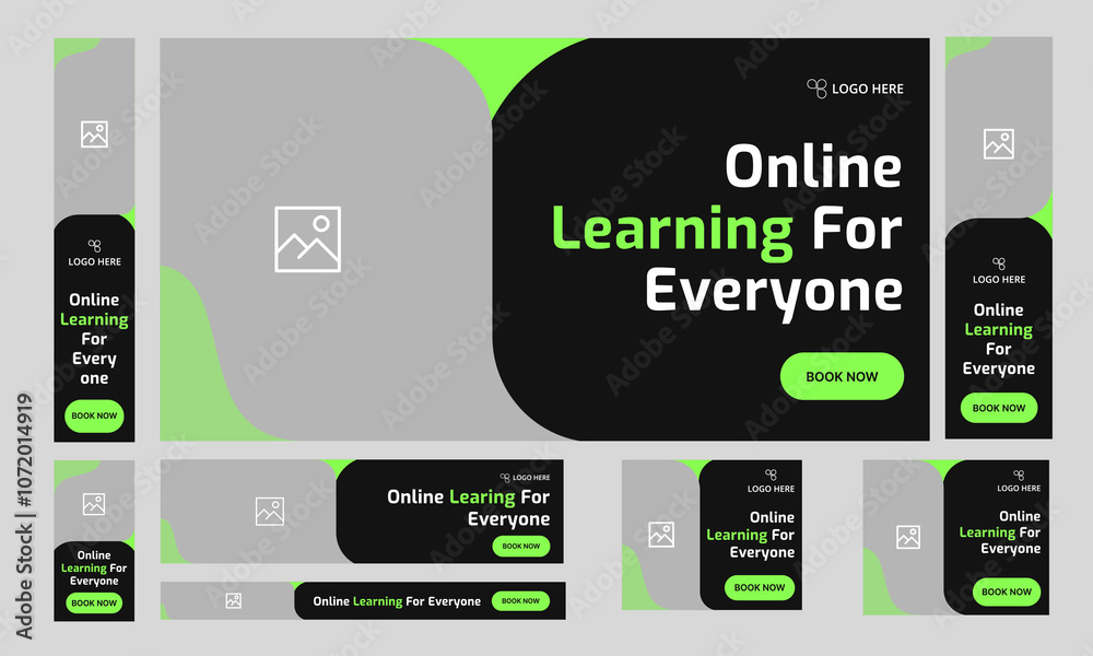 Wall mural online education web set banner design for social media post, learning system web bundle banner desi