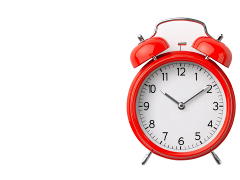 a red alarm clock with bells