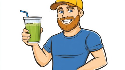 Wellness Coach Holding a Green Smoothie in a Bright Scene