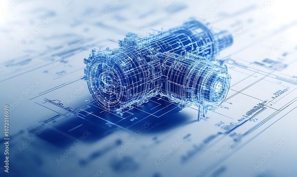 Leinwandbilder a digital engine rendered with blue dots on a blueprint background, symbolizing technology and innov