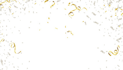 Celebration background template with confetti and colorful ribbons.