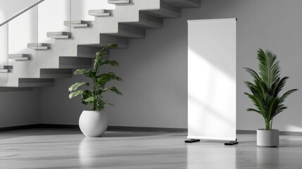 Blank Roll Up Banner Mockup in a Modern Office