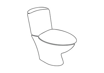 Continuous Line Art of Hygienic Flush Toilet – Minimalist Bathroom Cleanliness Illustration