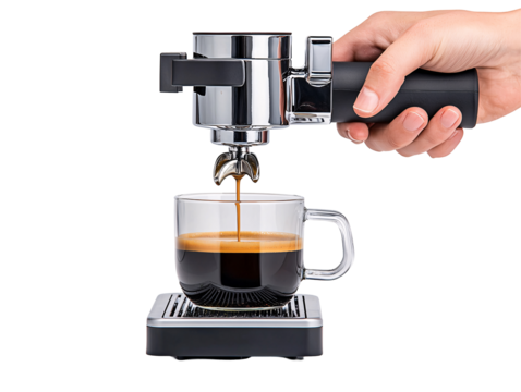 a hand holding a coffee machine