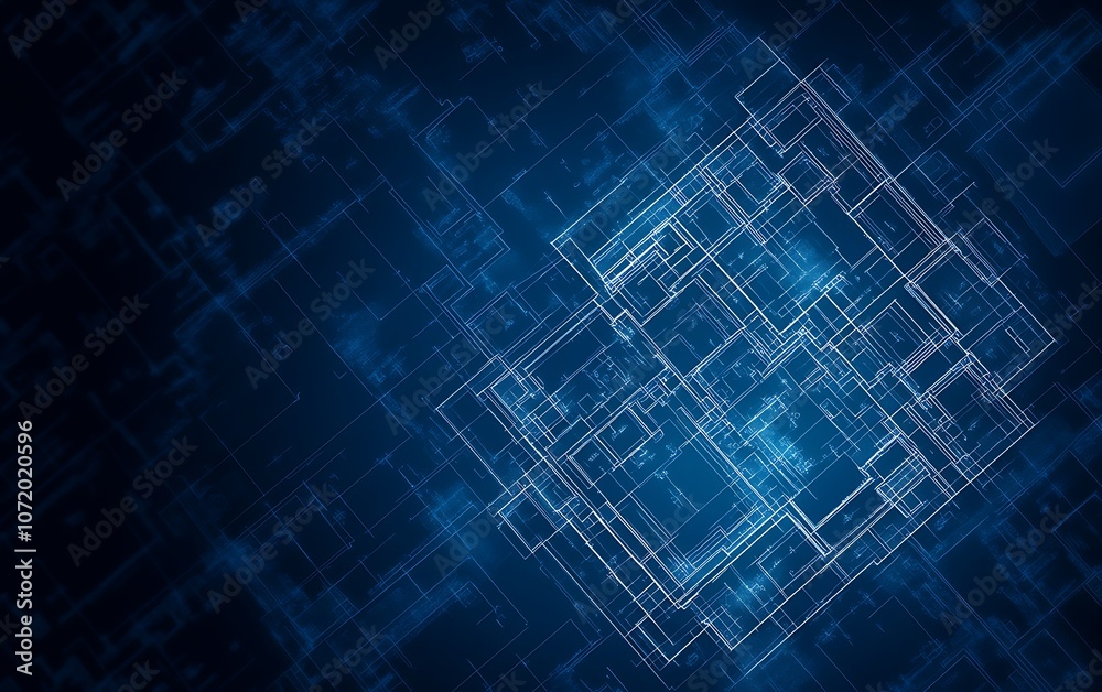 Leinwandbilder a digital abstract representation featuring a glowing, interconnected pattern in a dark blue backgro