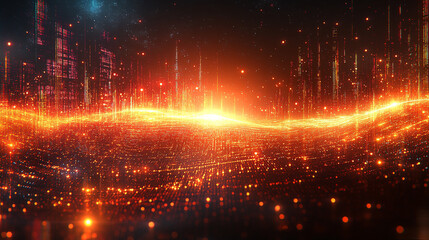 Fototapeta premium digital background with abstract code symbols, representing advanced technology, innovation, and the intersection of the digital world and human progress. It evokes themes of modernity and complexity