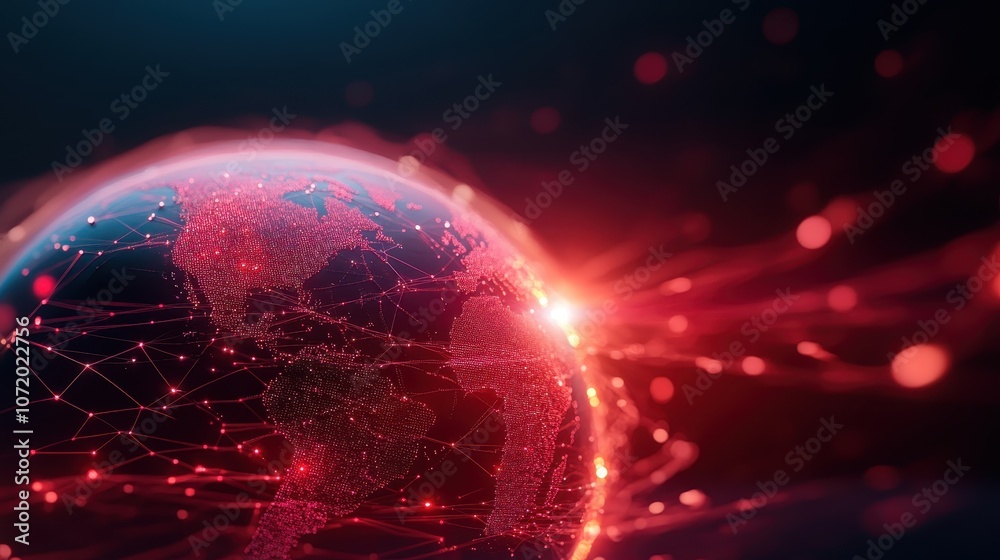 Poster a dynamic digital globe dazzles with a red light network pattern, symbolizing advanced technology, d