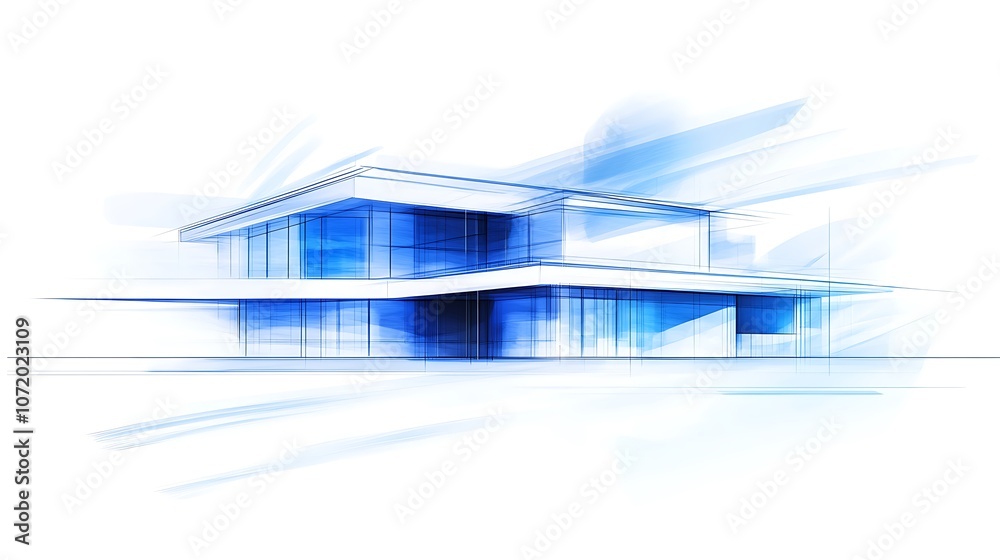 Aufkleber A modern architectural design featuring dynamic blue lines and a clean aesthetic, showcasing innovative structure and artistic vision.