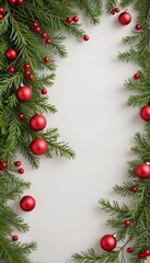 Elegant Minimalist Holiday Garland with Festive Evergreen Sprigs and Ornaments