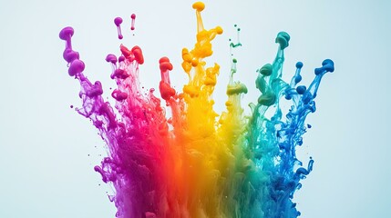 Abstract rainbow ink explosion in water with vibrant colors spreading and swirling in a dynamic and artistic pattern.