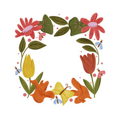 spring floral frame with yellow butterfly