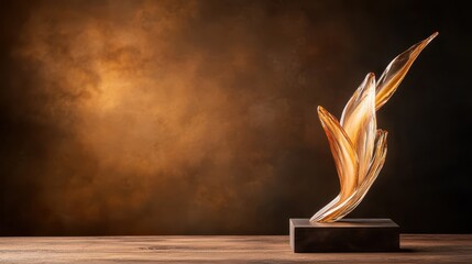 An artistic and elegant abstract sculpture stands prominently against a dramatic, moody background, showcasing modern design and creative expression.