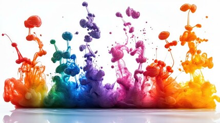 Abstract Art:  A Colorful Ink Explosion in Water on White Background