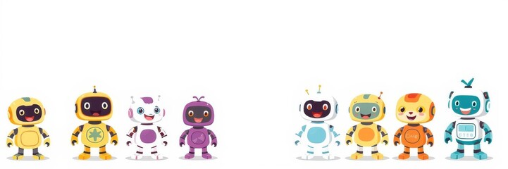 Obraz premium A collection of adorable and colorful robot characters that are perfect for children's designs and projects, character, collection, creative