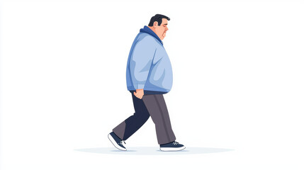 Obraz premium A stylized illustration of a man walking casually, wearing a blue hoodie and dark pants, set against a plain background.