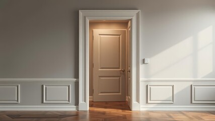 A set of white open and closed doors with doorframes on a seamless white background, choice, doorway, interior design
