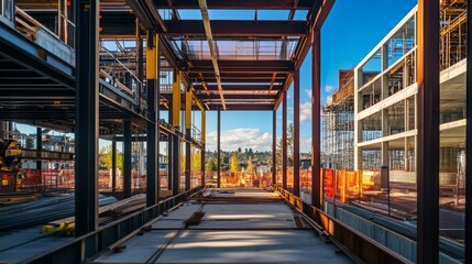 Industrial Steel Beam Structure in Construction Site