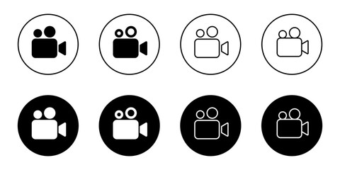 Fototapeta premium Video camera icon set on black circle. Film, movie sign symbol