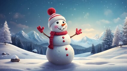 Obraz premium snowman in the snow wear red clothes.