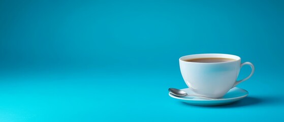 Fototapeta premium A cup of coffee on a saucer with a spoon