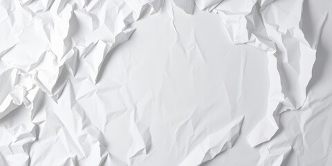 Obraz premium Crumpled white paper with sharp creases and wrinkles, casting shadows on a wooden surface, concept, wrinkled, background