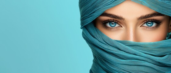 Naklejka premium A woman with blue eyes wearing a turban