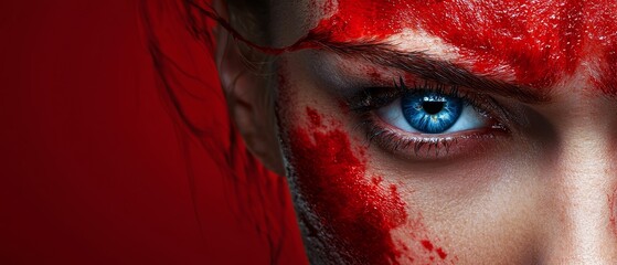 Naklejka premium A close up of a woman's face covered in blood