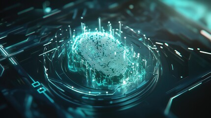3D Render of Biometric Fingerprint Scanner with Futuristic Security Elements