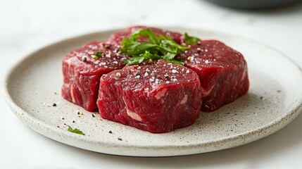 Fototapeta premium Fresh Raw Steak on a White Background, Ready for Cooking