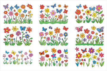 Blossoms & Wings: Adorable Flower and Butterfly Vector Collection, Cute Blossoms & Butterflies