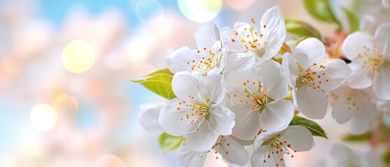 Fototapeta premium A bunch of white flowers on a tree branch