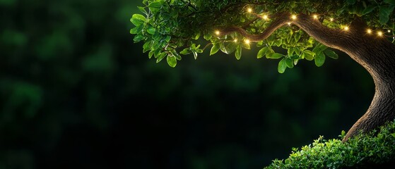 Fototapeta premium A tree with a bunch of lights hanging from it's branches
