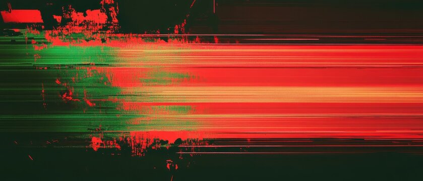Vibrant Digital Glitch Effect with Red and Green Lines on Dark Background