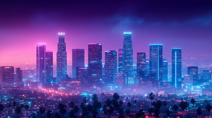 Obraz premium futuristic modern city skyline at sunset