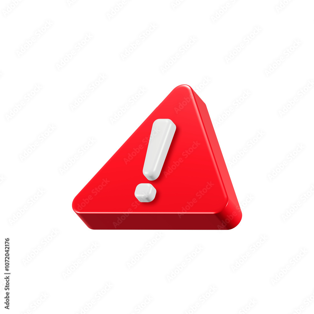 Poster red warning sign with triangle 3d symbol icon rendering