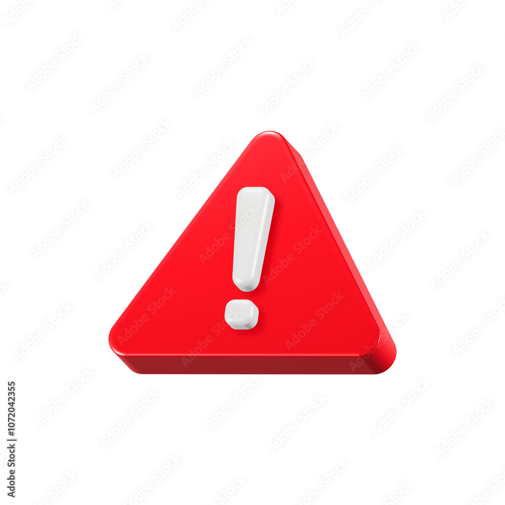 Fototapete red warning sign with triangle 3d symbol icon rendering