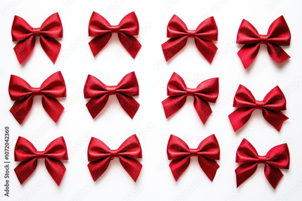 Aufkleber a set of nine red bows arranged on a white surface
